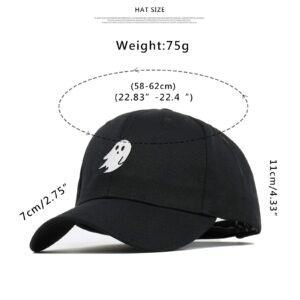 Men Women Embroidered Baseball Cap Pure Color Snapback Hat (Black Ghost)