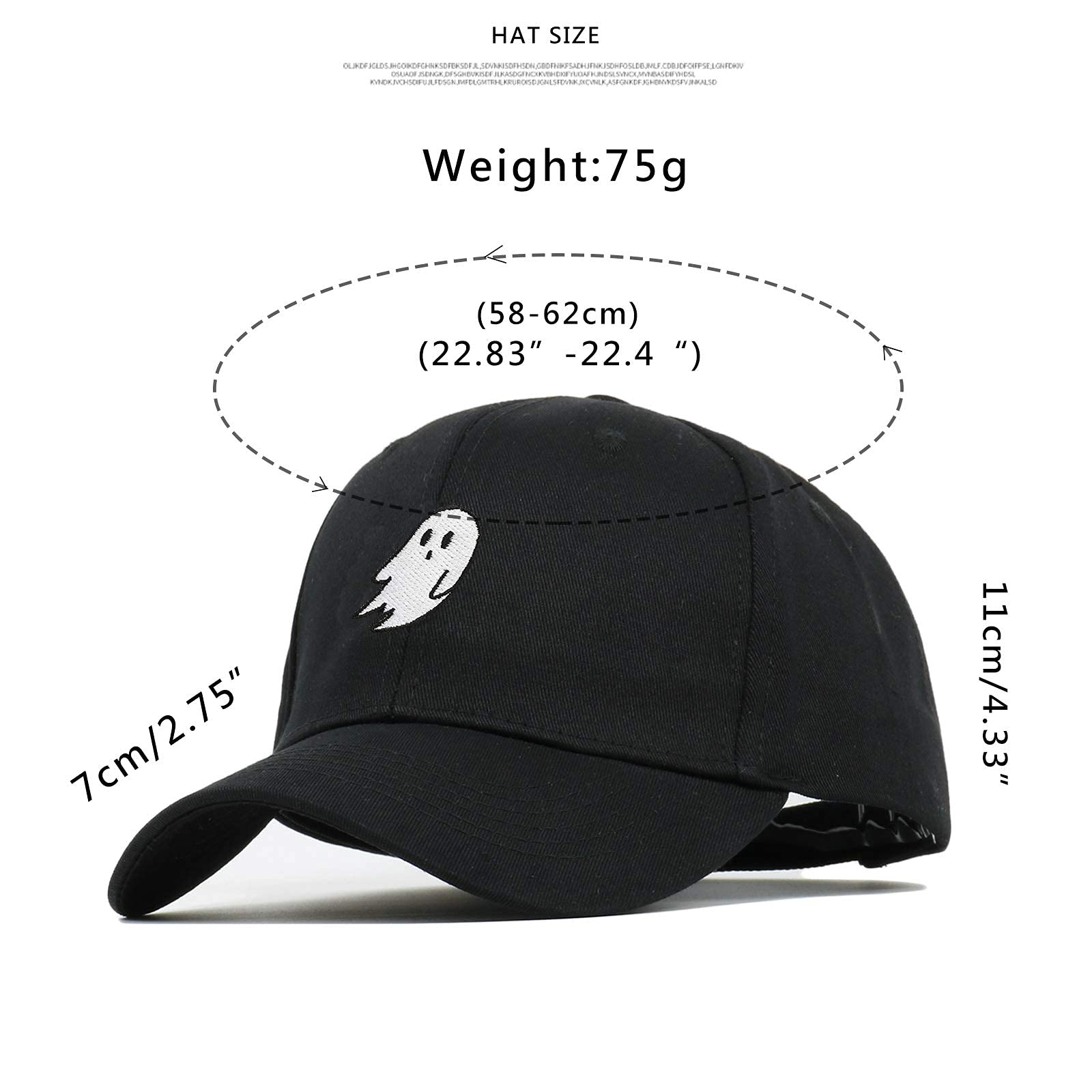 Men Women Embroidered Baseball Cap Pure Color Snapback Hat (Black Ghost)