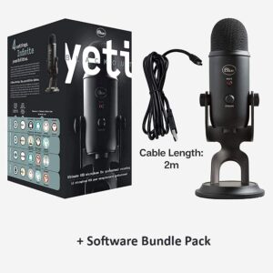 Blue Yeti Blackout USB Professional Multi-Pattern USB Microphone Plus Pack Bundle with Presonus StudioOne 5 Artist DAW, iZotope RX Elements Plug-in and Groover 3 Tutorials 3-Month Subscription