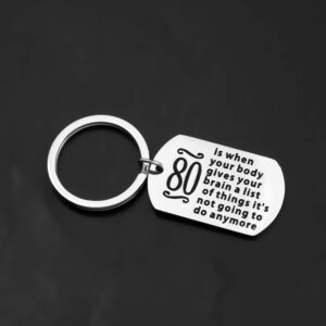 BEKECH 80 Year Old Birthday Gift 80 Is When Your Body Gives Your Brain a List of Things 80TH Birthday Keychain Turning 80 Gift 1940s Born Jewelry for Men Women (silver)