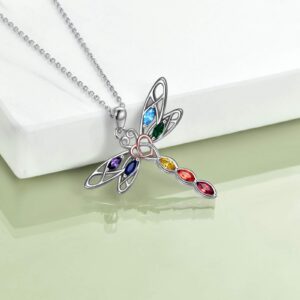 POPLYKE Dragonfly 7 Chakra Necklace for Women Sterling Silver Celtic Dragonfly Pendant Necklace Jewelry Mother Birthday Mom Gifts for Mom Wife