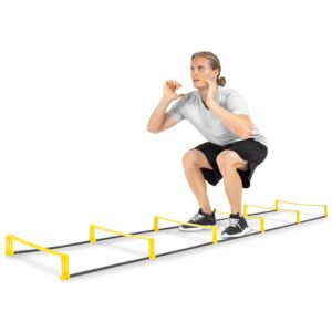 ProsourceFit Raised Speed & Agility Ladder with 6 Collapsible Hurdles for Footwork, Football & Soccer Elevated Training Workout Equipment