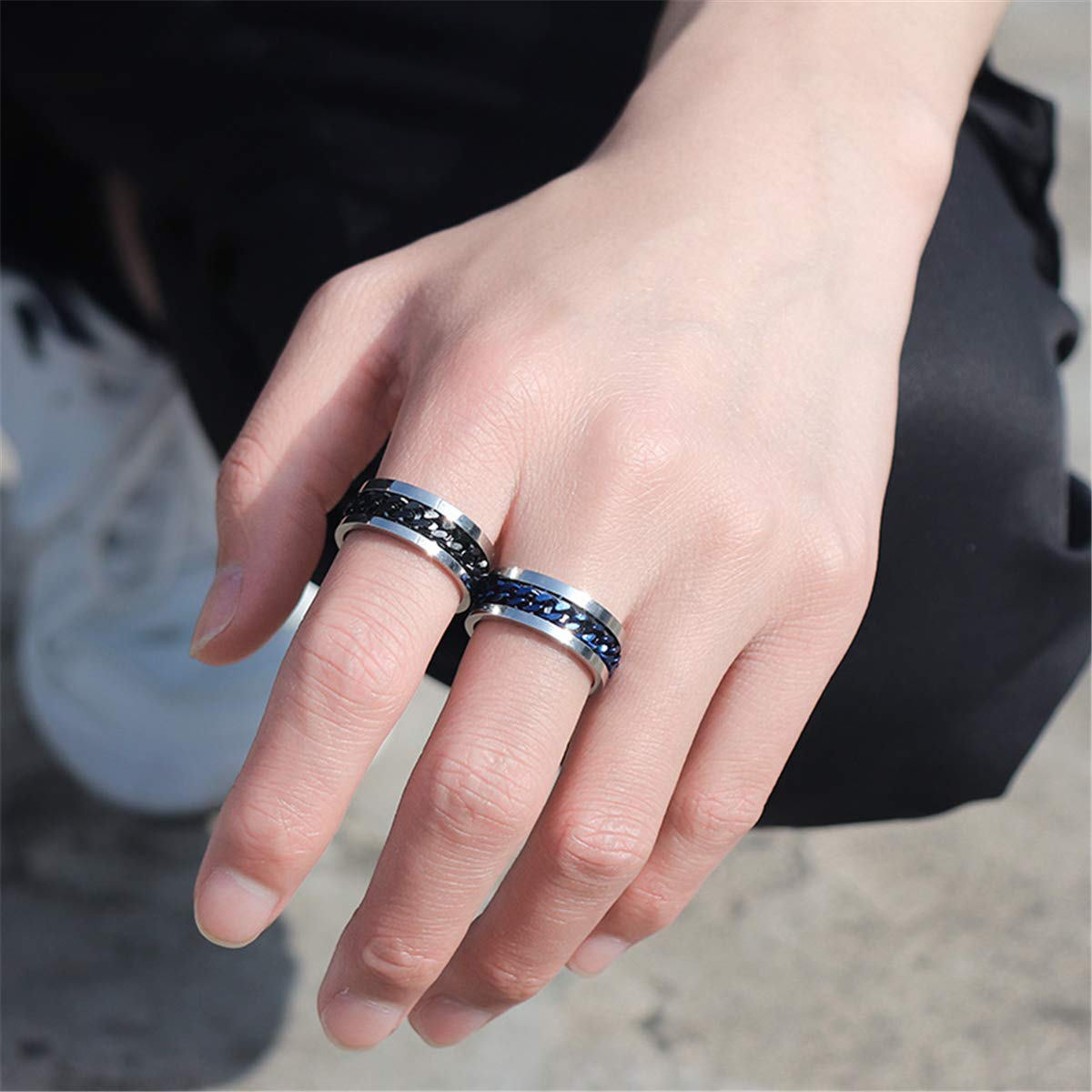 Nanafast 3 PCS Anxiety Spinner Ring Stainless Steel Spinner Band Ring Fidget Rings for Women Men Relieving Stress Anxiety Rings Set black 6