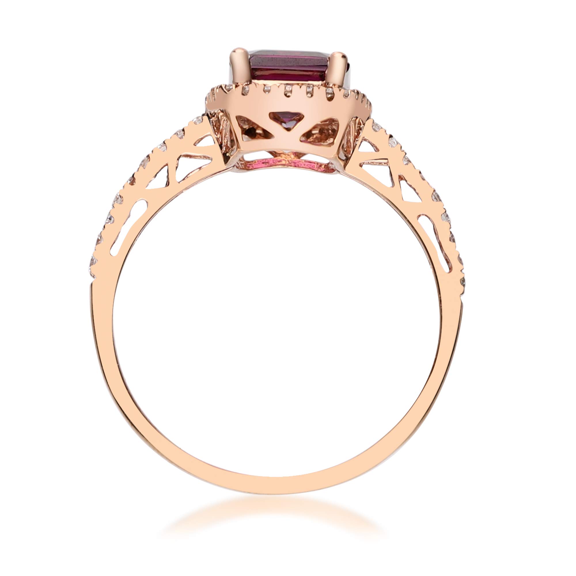 Gin & Grace 14K Rose Gold Purplish Pink Natural Garnet Diamond (I1) Wedding Statement Ring for Women