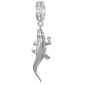 Reptiles Alligator Pendant Charms, fits Pandora Animal Bracelet Necklace, 925 Sterling Silver Crocodile Charm Dangle Beads, Gift for Birthday/Friend/Men/Zoologist