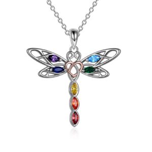 poplyke dragonfly 7 chakra necklace for women sterling silver celtic dragonfly pendant necklace jewelry mother birthday mom gifts for mom wife