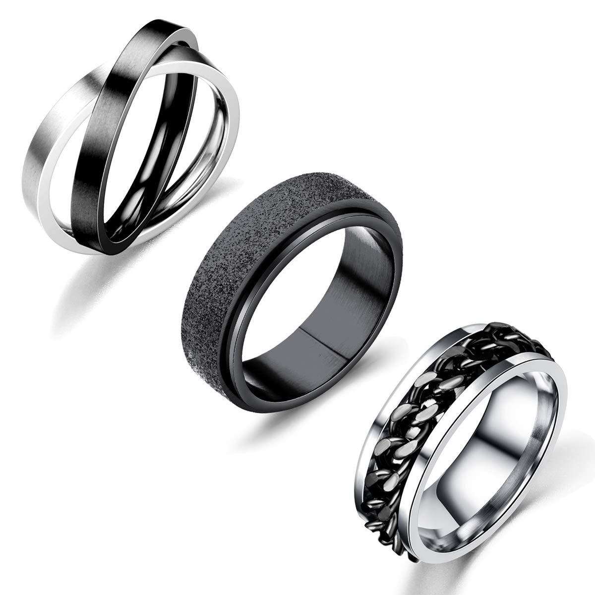 Nanafast 3 PCS Anxiety Spinner Ring Stainless Steel Spinner Band Ring Fidget Rings for Women Men Relieving Stress Anxiety Rings Set black 6