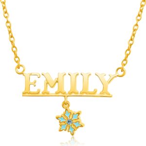 Disney Frozen Elsa Custom Name Snowflake Necklace - 14k Gold Over Sterling Silver Name Necklace Personalized - Elsa Snowflake Customized Jewelry