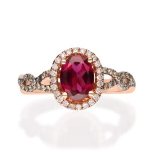 Gin & Grace 10K Rose Gold Purplish Pink Natural Garnet Real Diamond Ring (I1) Daily Work Wear Jewelry for Women Gifts for Her