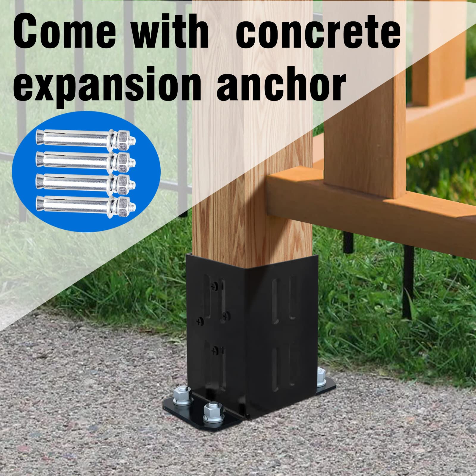 Eapele 4x4 Wood Fence Post Anchor Base, 13GA Thick Steel and Black Powder Coated,Come with Wood Screws and Concrete Anchors(Set of 2)