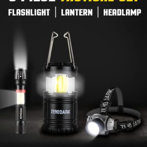 ZeroDark Flashlights Headlamp Lantern 3-Piece Set, Flashlight + Head Lamp + Camping Lantern Battery Powered LED High Lumens Camping Lights flashlights for Emergencies