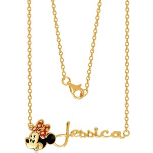 Disney Minnie Mouse Custom Name Necklace - 14k Gold over Sterling Silver Name Necklace Personalized, Minnie Mouse Face