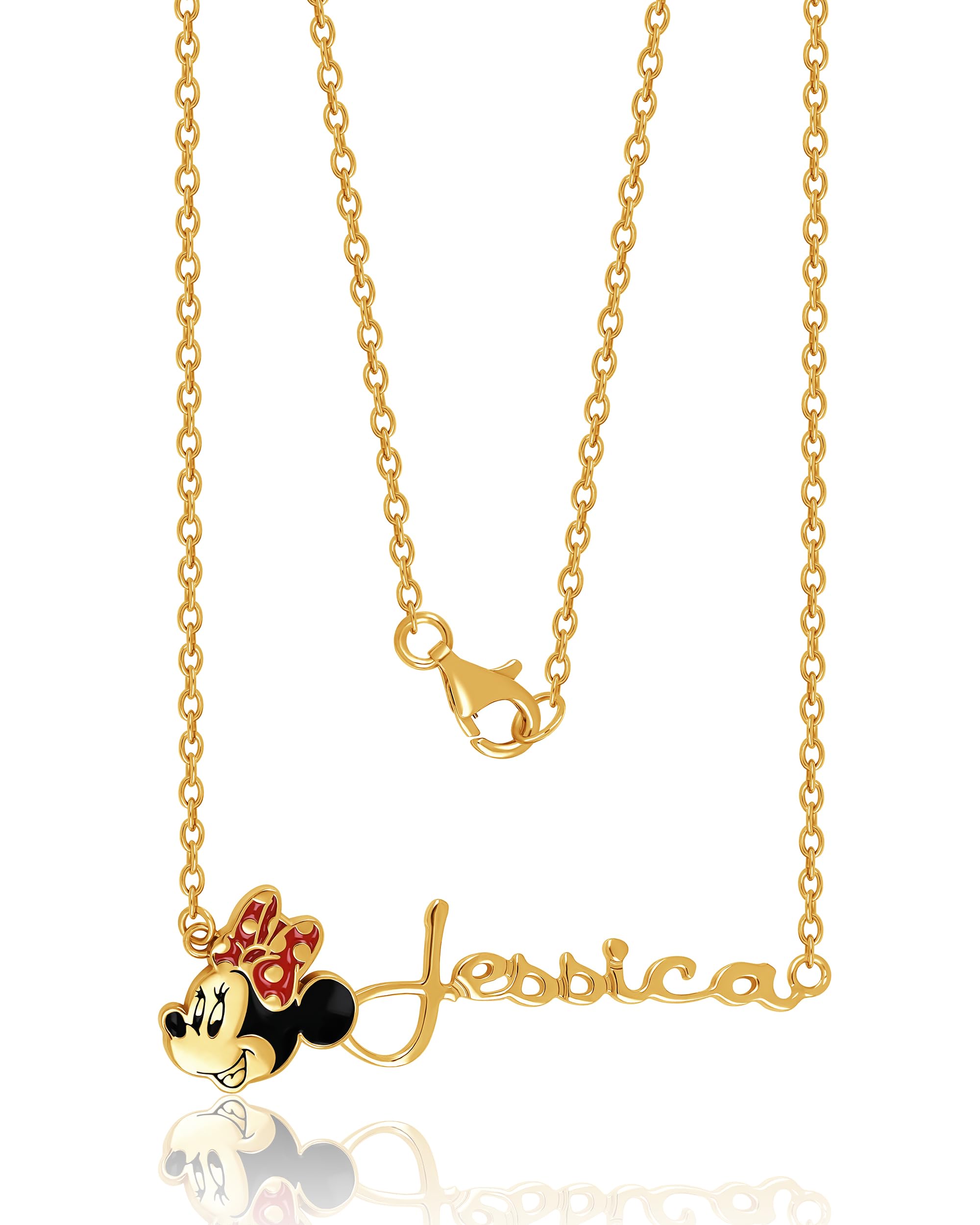 Disney Minnie Mouse Custom Name Necklace - 14k Gold over Sterling Silver Name Necklace Personalized, Minnie Mouse Face