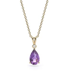 glam and gems 2.10 carat pear cut purple amethyst and diamond pendant necklace for women in 14k yellow gold (h-i, si1-si2) on 17.7 to 19.7 inch adjustable silver chain