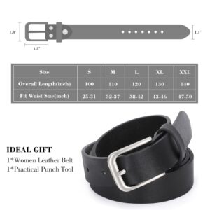 WHIPPY Women Casual Leather Belt for Jeans, Fashion Ladies Waist Dress Belt (Fit Waist Size 25-31 Inches, Black)