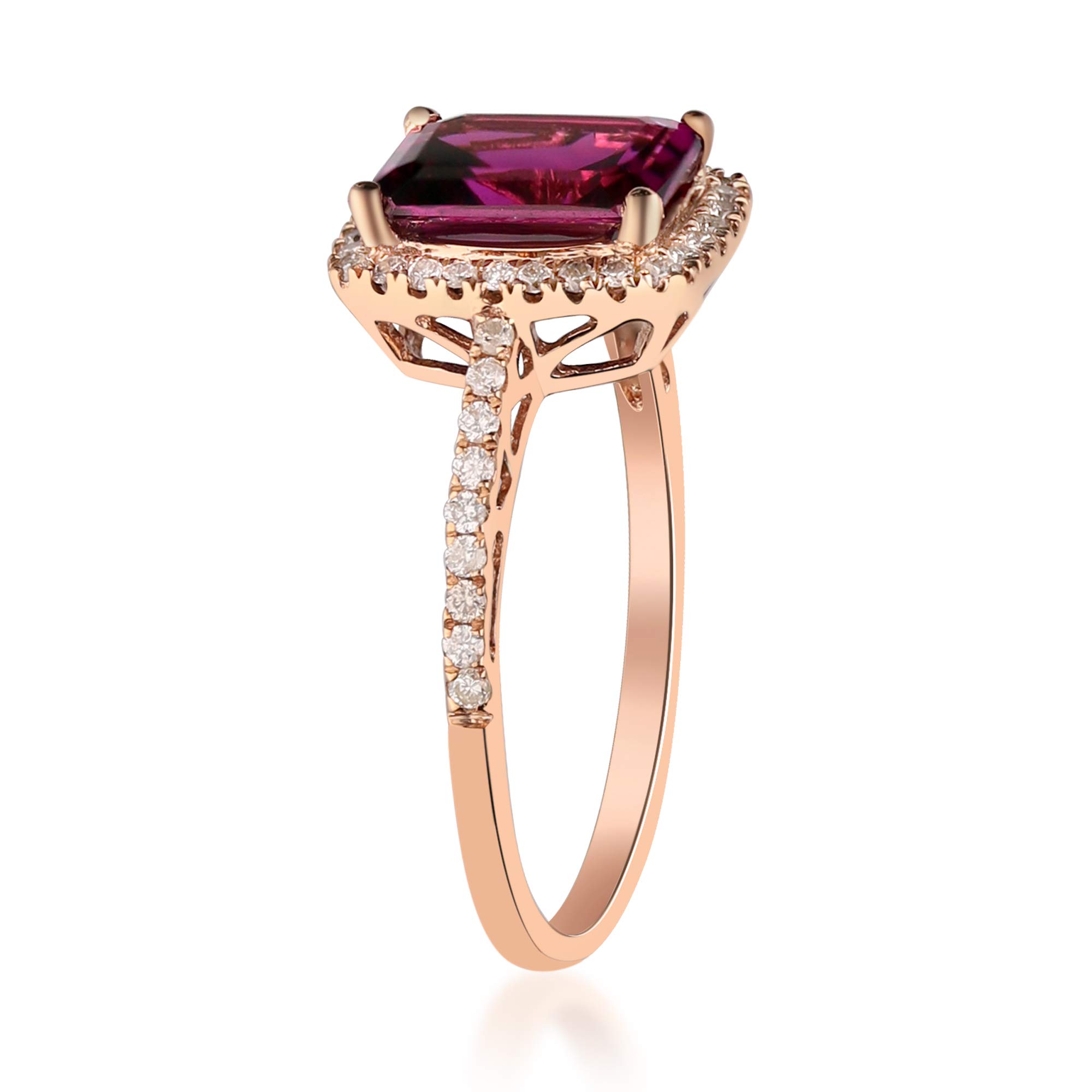 Gin & Grace 14K Rose Gold Purplish Pink Natural Garnet Diamond (I1) Wedding Statement Ring for Women