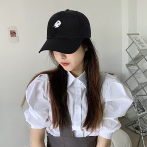 Men Women Embroidered Baseball Cap Pure Color Snapback Hat (Black Ghost)