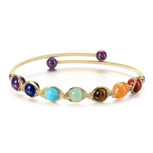 Top Plaza 7 Chakra Yoga Meditation Bracelet Healing Crystal Stone Bead Cuff Bracelets Adjustable 14K Gold Plated Bracelets for Women Ladies Girlfriend Birthday Gifts