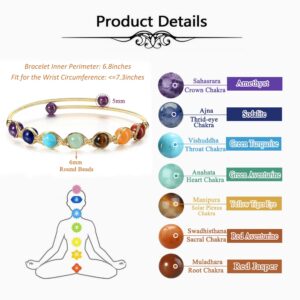 Top Plaza 7 Chakra Yoga Meditation Bracelet Healing Crystal Stone Bead Cuff Bracelets Adjustable 14K Gold Plated Bracelets for Women Ladies Girlfriend Birthday Gifts