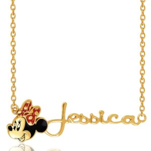 Disney Minnie Mouse Custom Name Necklace - 14k Gold over Sterling Silver Name Necklace Personalized, Minnie Mouse Face