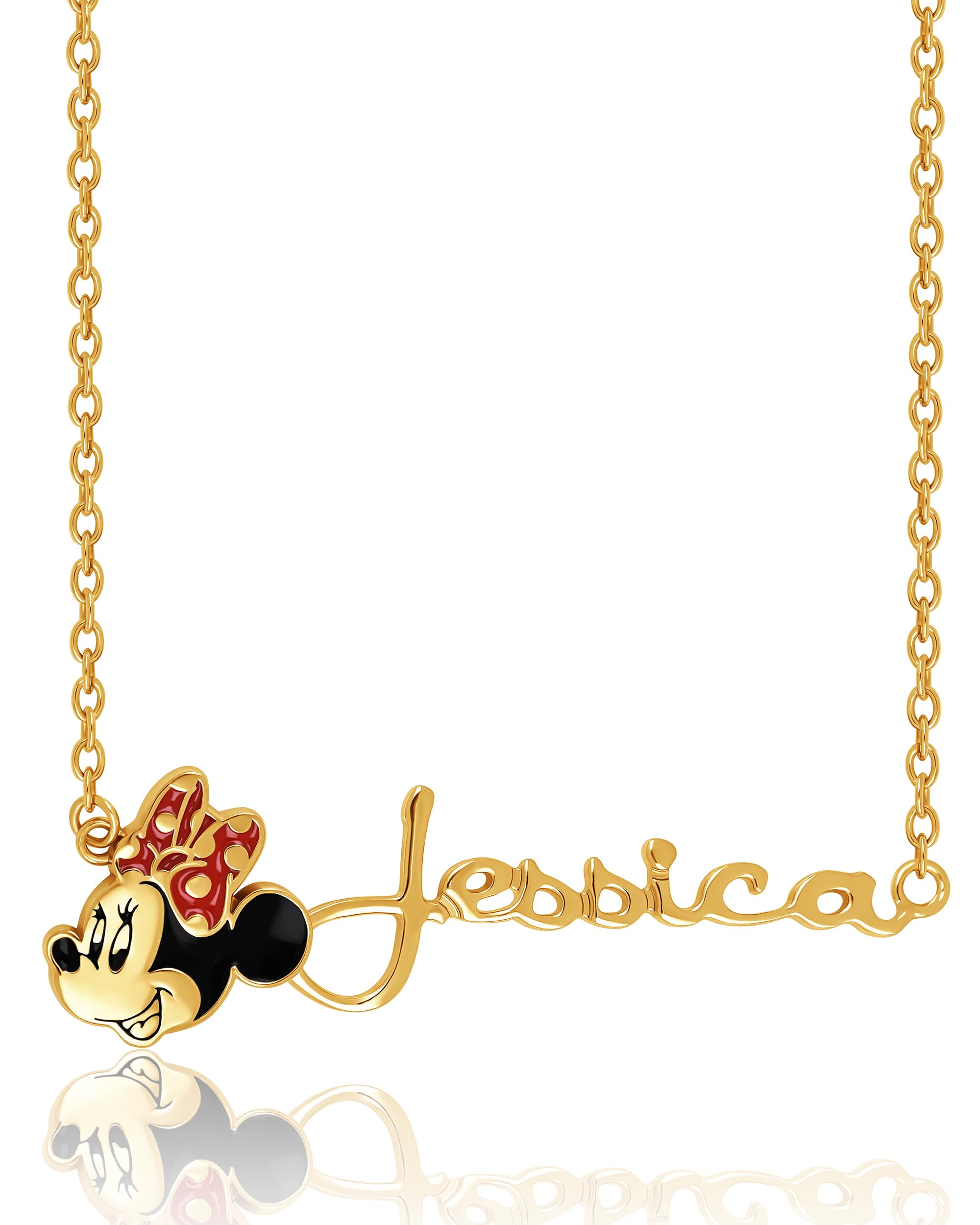 Disney Minnie Mouse Custom Name Necklace - 14k Gold over Sterling Silver Name Necklace Personalized, Minnie Mouse Face