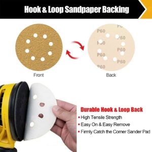 BOSHCRAFT 30 Pcs Sanding Discs, 60 Grit 5 Inch Sanding Disc 8 Holes Hook and Loop Sandpaper Orbital Sander Sandpaper for Woodworking Metalworking Random Orbital Sander Plaster Painted Surfaces Fillers