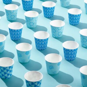 [500Pack ] 3 oz Paper Cups, Small Mouthwash Cups, Disposable Bathroom Cups, Paper Cups for Party, Picnic, BBQ, Travel, and Event, Assorted Blue Pattern