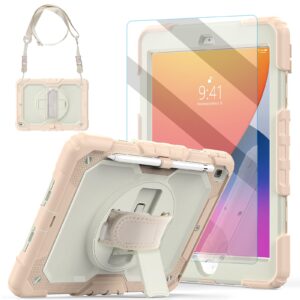 blosomeet girls cute case for ipad 9th generation 2021 10.2 inch with tempered glass screen protector & pen holder,kidsproof ipad 8th/7th gen 2020 2019 cover w/kickstand handle shoulder strap,rosegold