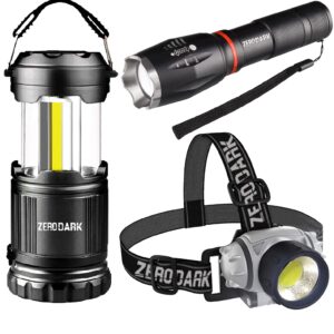 ZeroDark Flashlights Headlamp Lantern 3-Piece Set, Flashlight + Head Lamp + Camping Lantern Battery Powered LED High Lumens Camping Lights flashlights for Emergencies