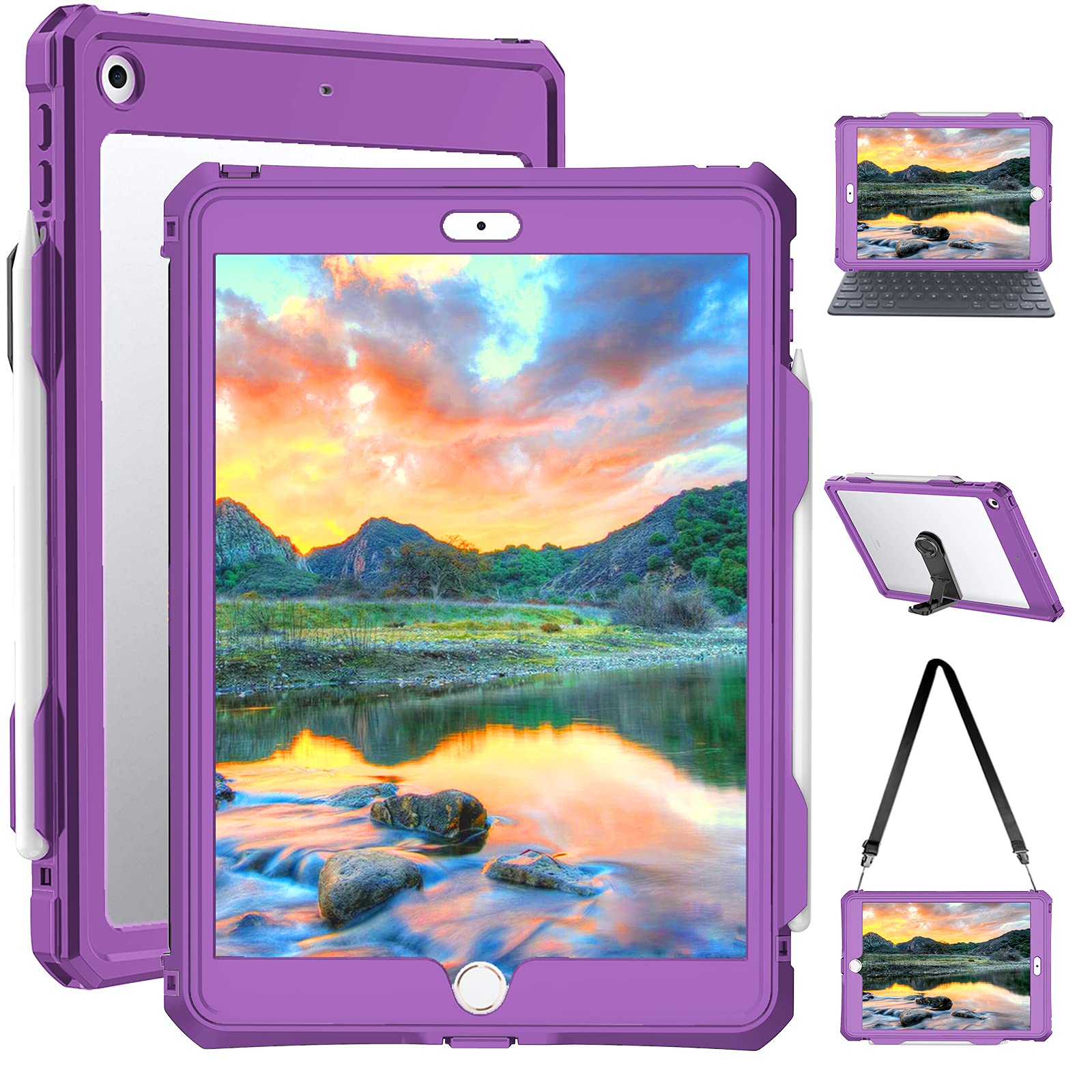 Transy for Waterproof iPad 10.2 Case, Waterproof iPad 9th /8th/7th Generation Case Built-in Screen Protector, Full Body Shockproof Protection Case with Strap for iPad 10.2 inches 2021/2020/2019