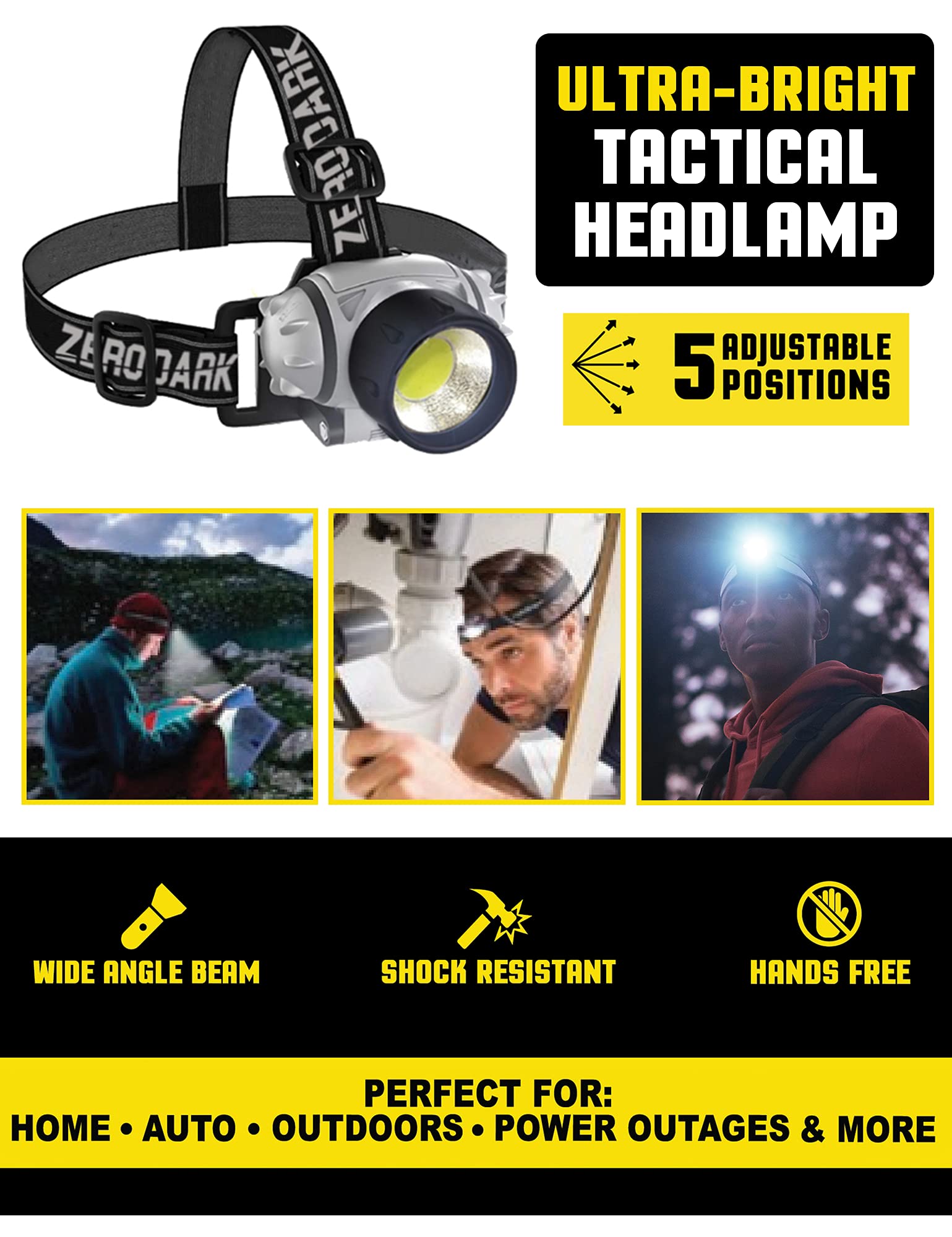 ZeroDark Flashlights Headlamp Lantern 3-Piece Set, Flashlight + Head Lamp + Camping Lantern Battery Powered LED High Lumens Camping Lights flashlights for Emergencies