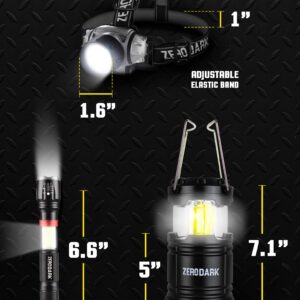 ZeroDark Flashlights Headlamp Lantern 3-Piece Set, Flashlight + Head Lamp + Camping Lantern Battery Powered LED High Lumens Camping Lights flashlights for Emergencies