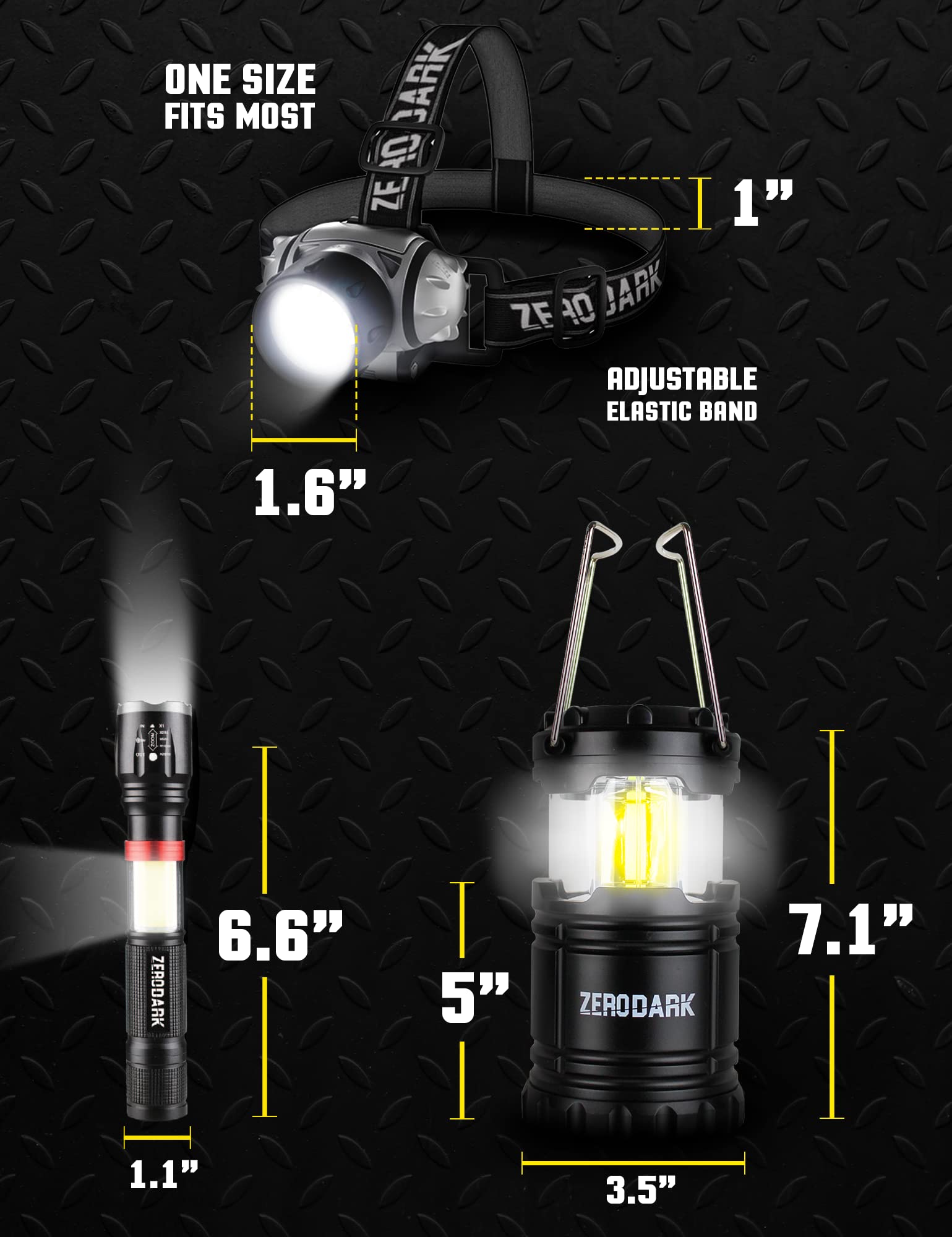 ZeroDark Flashlights Headlamp Lantern 3-Piece Set, Flashlight + Head Lamp + Camping Lantern Battery Powered LED High Lumens Camping Lights flashlights for Emergencies