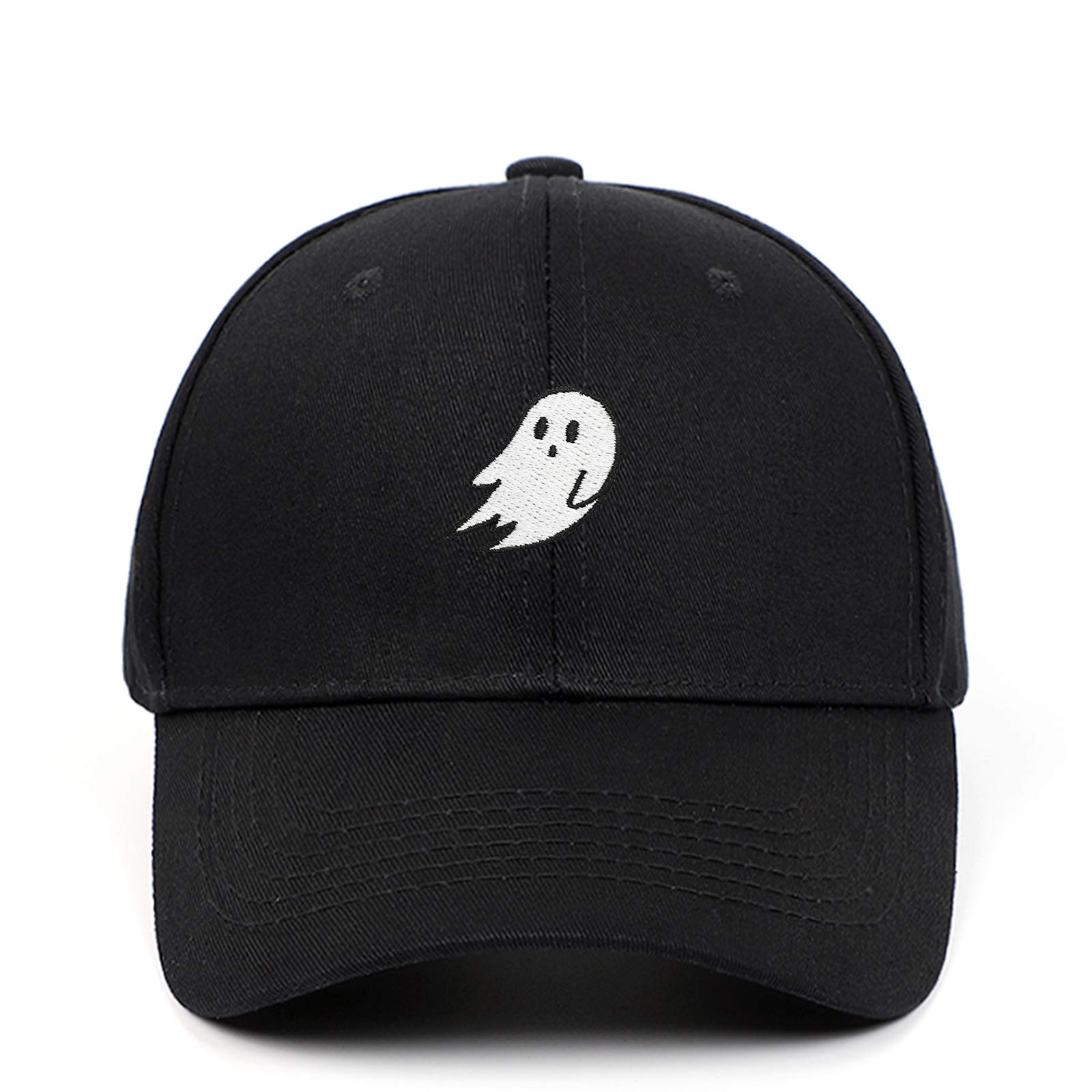 Men Women Embroidered Baseball Cap Pure Color Snapback Hat (Black Ghost)