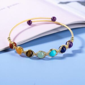 Top Plaza 7 Chakra Yoga Meditation Bracelet Healing Crystal Stone Bead Cuff Bracelets Adjustable 14K Gold Plated Bracelets for Women Ladies Girlfriend Birthday Gifts