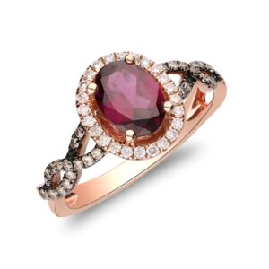 Gin & Grace 10K Rose Gold Purplish Pink Natural Garnet Real Diamond Ring (I1) Daily Work Wear Jewelry for Women Gifts for Her