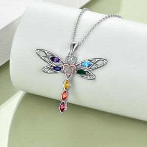 POPLYKE Dragonfly 7 Chakra Necklace for Women Sterling Silver Celtic Dragonfly Pendant Necklace Jewelry Mother Birthday Mom Gifts for Mom Wife