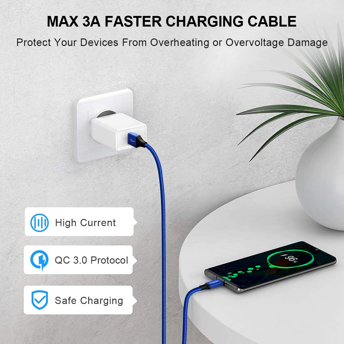 etguuds Extra Long USB C Cable [15ft, 2-Pack], Fast Charge 15 feet USB A to USB Type C Cable 2.0, Super Durable Nylon Braided USB-C Charger Charging Cord - Blue