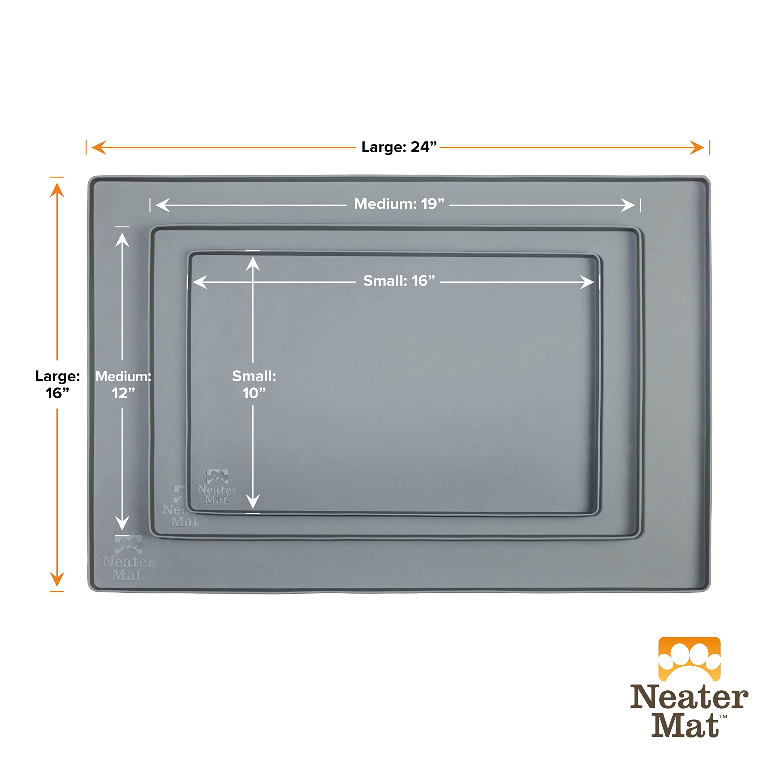 Neater Pet Brands Neater Mat - Waterproof Silicone Pet Bowls Mat - Protect Floors from Food & Water (Gunmetal, 24" x 16" Silicone)