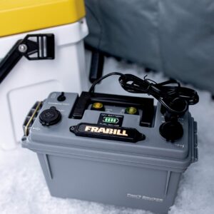 Frabill Pow'R Source Storage Box | Water Resistant Lightweight and Portable Power 12V 10 AH Power Source and Storage Box, Gray