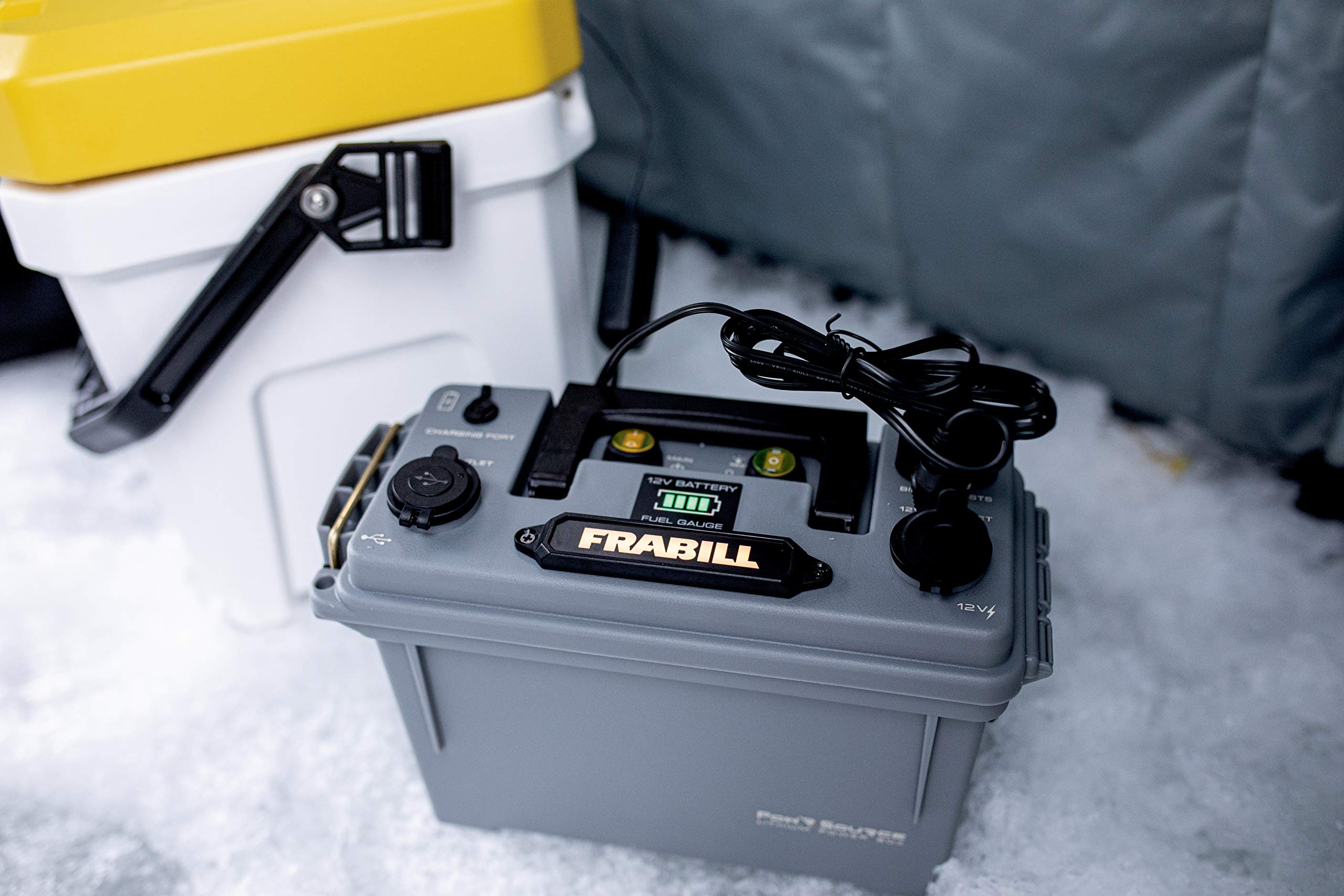 Frabill Pow'R Source Storage Box | Water Resistant Lightweight and Portable Power 12V 10 AH Power Source and Storage Box, Gray