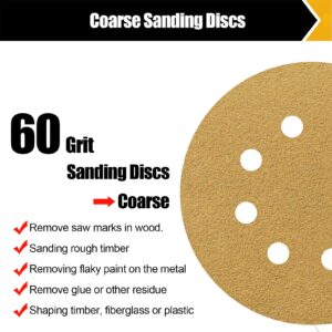 BOSHCRAFT 30 Pcs Sanding Discs, 60 Grit 5 Inch Sanding Disc 8 Holes Hook and Loop Sandpaper Orbital Sander Sandpaper for Woodworking Metalworking Random Orbital Sander Plaster Painted Surfaces Fillers