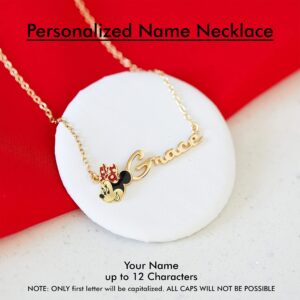 Disney Minnie Mouse Custom Name Necklace - 14k Gold over Sterling Silver Name Necklace Personalized, Minnie Mouse Face