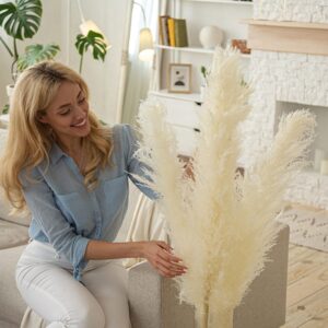 Tall 45" Pampas Grass - Large Naturally Dried Pampas Grass Decor - Avoid Small Faux or Artificial Pompas Grass or Palm Leaves - Beautify Home or Event with Natural Floral Plumes (Marshmallow Cloud)