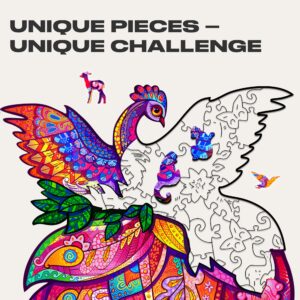 UNIDRAGON Original Wooden Jigsaw Puzzles - Fairy Bird, 107 Pieces, Small Size 7.1 x 9.1, Beautiful Gift Package, Unique Shape Best Gift for Adults and Kids