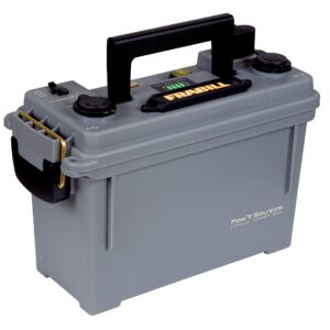 Frabill Pow'R Source Storage Box | Water Resistant Lightweight and Portable Power 12V 10 AH Power Source and Storage Box, Gray