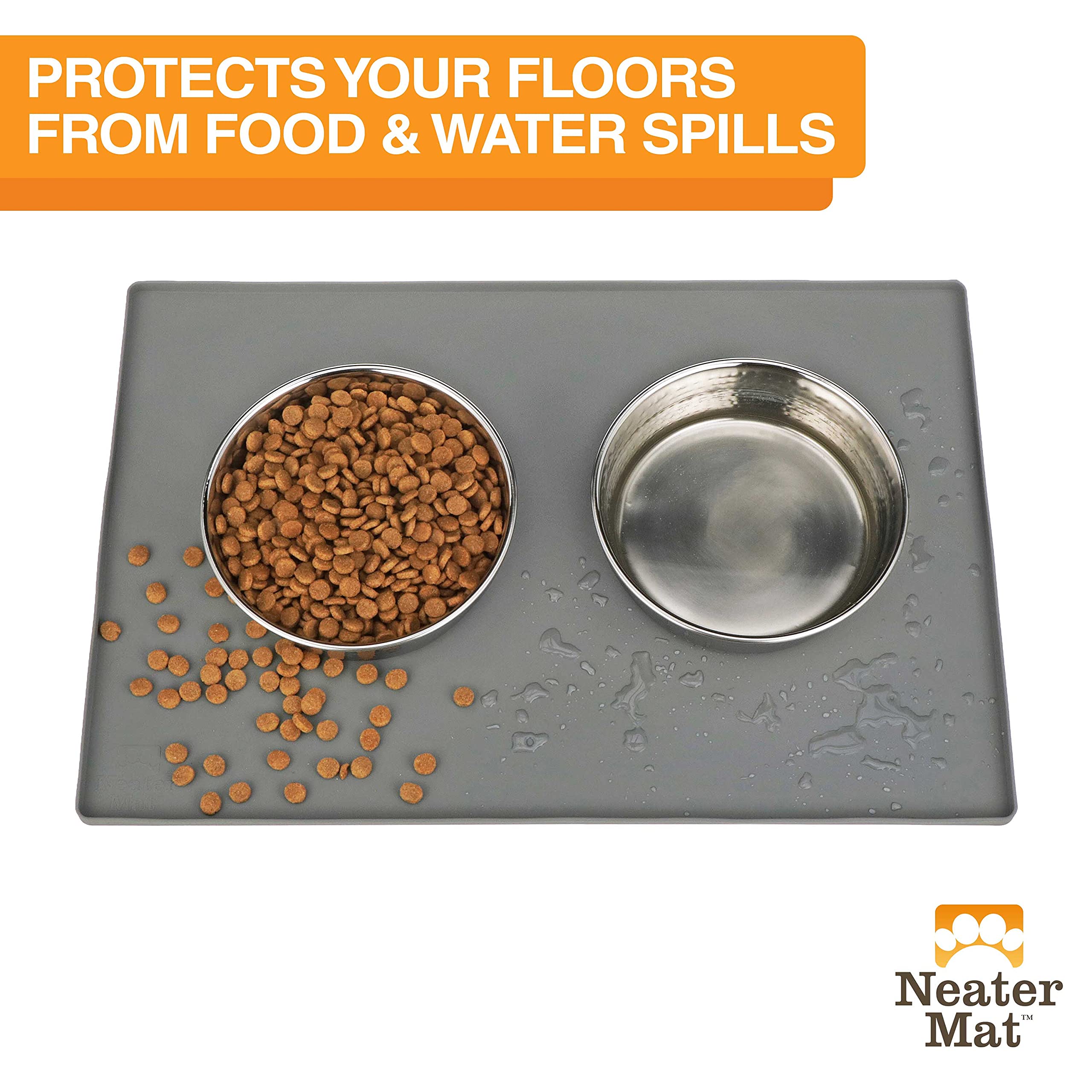 Neater Pet Brands Neater Mat - Waterproof Silicone Pet Bowls Mat - Protect Floors from Food & Water (Gunmetal, 24" x 16" Silicone)