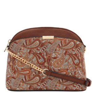 fashionpuzzle paisley print small dome crossbody with chain strap (brown/brown)