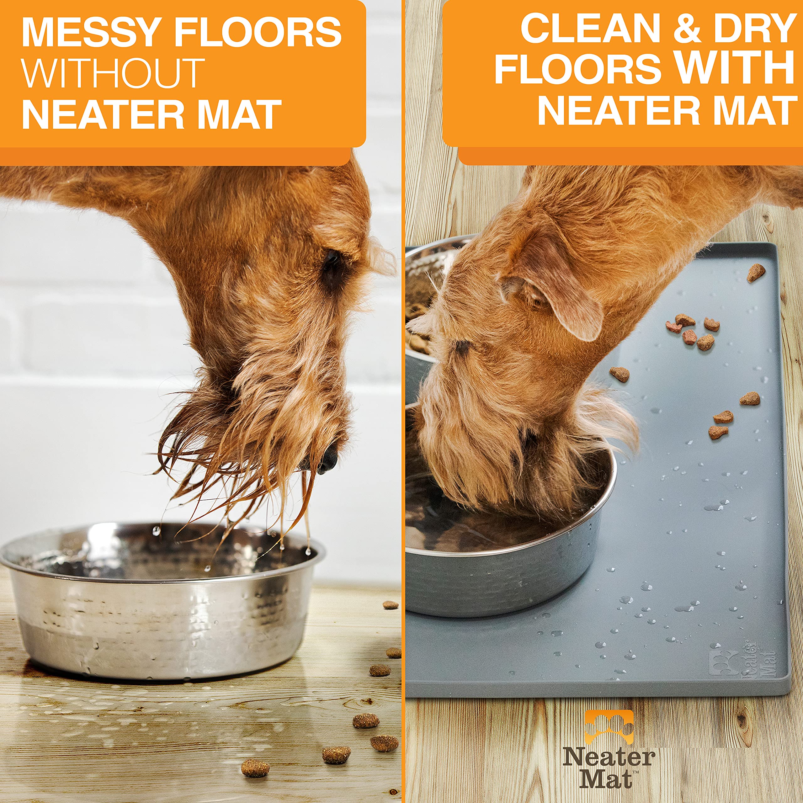 Neater Pet Brands Neater Mat - Waterproof Silicone Pet Bowls Mat - Protect Floors from Food & Water (Gunmetal, 24" x 16" Silicone)