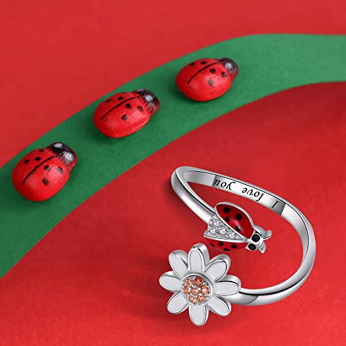 oGoodsunj Sterling Silver Ladybug Daisy Leaves Necklace Earrings Rings Pendant Anklet Jewelry Set